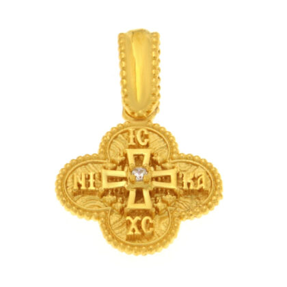 Μενταγιόν Κωνσταντινάτο διπλής όψης με λευκά ζιργκόν χρυσό Κ9 – KON191