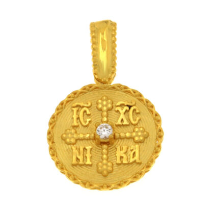 Μενταγιόν Κωνσταντινάτο διπλής όψης με λευκό ζιργκόν χρυσό Κ9 – KON183