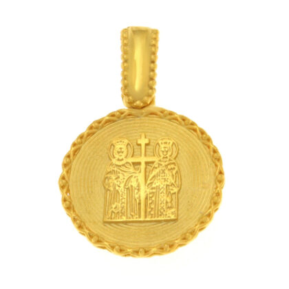 Μενταγιόν Κωνσταντινάτο διπλής όψης με λευκό ζιργκόν χρυσό Κ9 – KON183