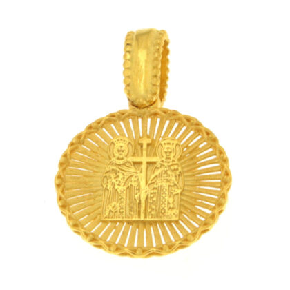 Μενταγιόν Κωνσταντινάτο διπλής όψης με λευκό ζιργκόν χρυσό Κ9 – KON188