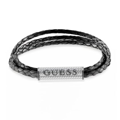 GUESS STEEL BOND STREET JUMB03033JWSTBKL Μαύρο Τριπλό Δερμάτινο Βραχιόλι Με Λογότυπο