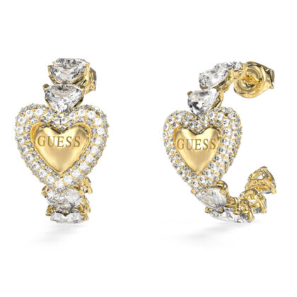 GUESS STEEL BELOVED JUBE06004JWYGT/U Σκουλαρίκια Χρυσά Με Καρδιές Με Πέτρες