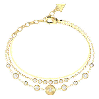 GUESS STEEL SPARKS JUBB06279JWYGL Βραχιόλι Χρυσό Με Τριπλή Αλυσίδα Με Πέτρες