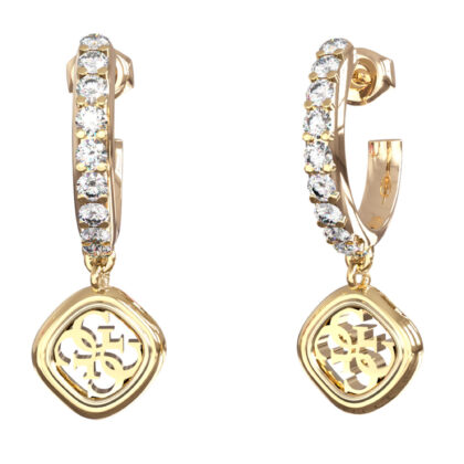 GUESS STEEL JAIPUR SPLENDOR JUBE06151JWYGT/U Κρίκοι Χρυσοί Με Πέτρες Με Κρεμαστό Λογότυπο
