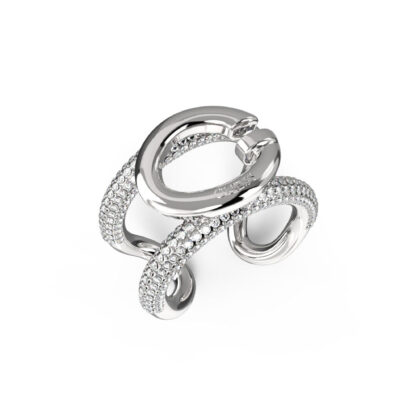 GUESS STEEL OH MY G JUBR04522JWRH-No.54 Δαχτυλίδι Ασημένιο Διπλό Με Λογότυπο Με Πέτρες