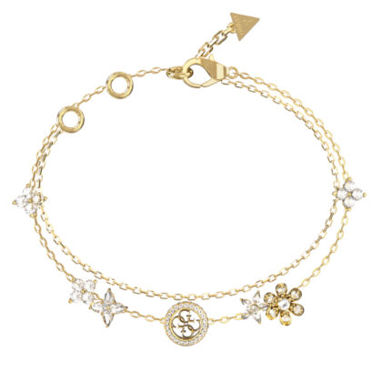 GUESS STEEL SECRET GARDEN JUBB06029JWYGL Βραχιόλι Χρυσό Με Διπλή Αλυσίδα Με Λουλούδια Και Λογότυπο