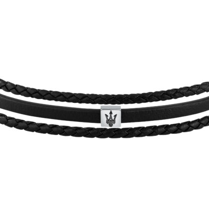 Alternative view of MASERATI RECYCLED LEATHER JM525AVE32 Βραχιόλι Μαύρο Δερμάτινο Τριπλό