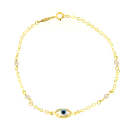 Βραχιόλι με ματάκι και μαργαριτάρια χρυσό Κ9 – BRAX658