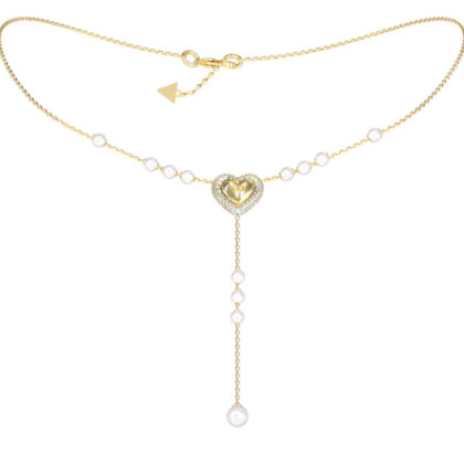 GUESS STEEL BELOVED JUBN06007JWYGT/U Κολιέ Χρυσό Με Καρδιά Με Πέτρες Και Πέρλες