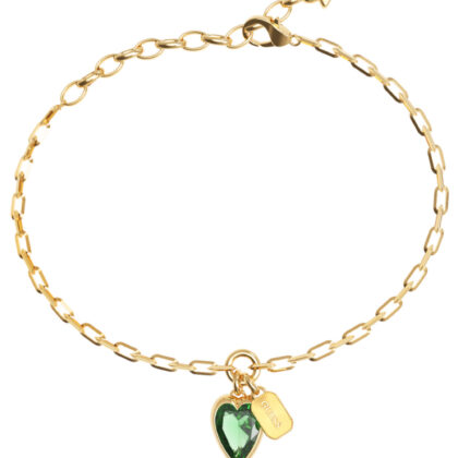 GUESS STEEL CRYSTAL LOVE JUBB06360JWYGGNL Βραχιόλι Χρυσό Με Κρεμαστή Πράσινη Καρδιά