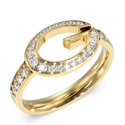 GUESS STEEL G CAMDEN JUBR06339JWYG-No.52 Δαχτυλίδι Χρυσό Με Λογότυπο Και Πέτρες