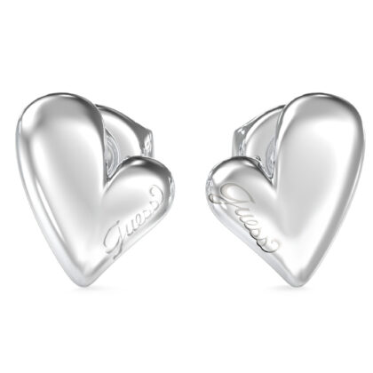 GUESS STEEL GOLDEN LOVE JUBE06457JWRHT/U Σκουλαρίκια Ασημένιες Καρδιές Με Λογότυπο