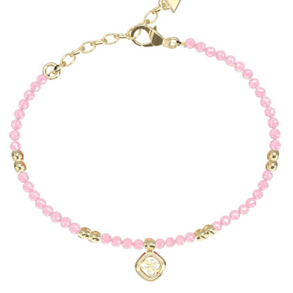 GUESS STEEL JAIPUR SPLENDOR JUBB06147JWYGRSL Βραχιόλι Με Ροζ Χάντρες Και Κρεμαστό Λογότυπο