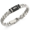 GUESS STEEL BARRIO JUMB06066JWSTBKS Βραχιόλι Ασημένιο Με Μαύρες Πέτρες Και Λογότυπο