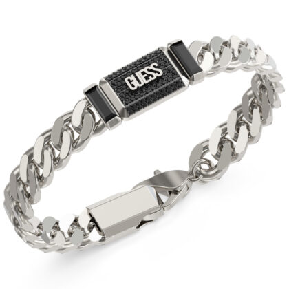 GUESS STEEL BARRIO JUMB06066JWSTBKS Βραχιόλι Ασημένιο Με Μαύρες Πέτρες Και Λογότυπο