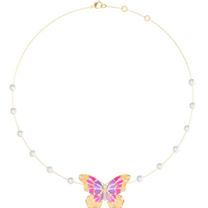 GUESS STEEL BORBOLETA JUBN06111JWYGMCT/U Κολιέ Χρυσό Με Πέρλες Και Πολύχρωμη Πεταλούδα