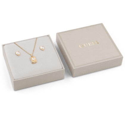 GUESS STEEL CRYSTAL LOVE JUBS06049JWYGT/U Κουτάκι Με Χρυσό Κολιέ Και Σκουλαρίκια