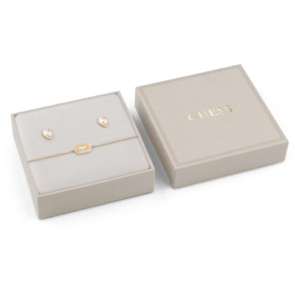 GUESS STEEL CRYSTAL LOVE JUBS06050JWYGS Κουτάκι Με Χρυσό Βραχιόλι Και Σκουλαρίκια