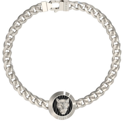 GUESS STEEL GUESS PANTHER JUMB06086JWSTS Βραχιόλι Ασημένιο Με Πάνθηρα Και Λογότυπο