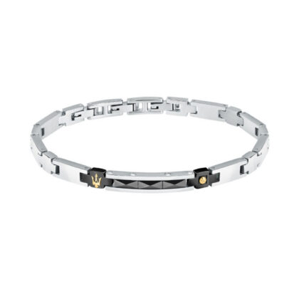 MASERATI CERAMIC JM224ATZ35 Ανδρικό Βραχιόλι Δίχρωμο Με Χρυσή Τρίαινα
